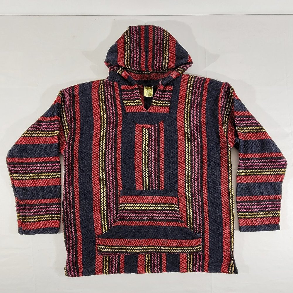 FRANK'S Adult XL 47" Chest Baja Hoodie Poncho Mexican Surfer Blanket Hoodie